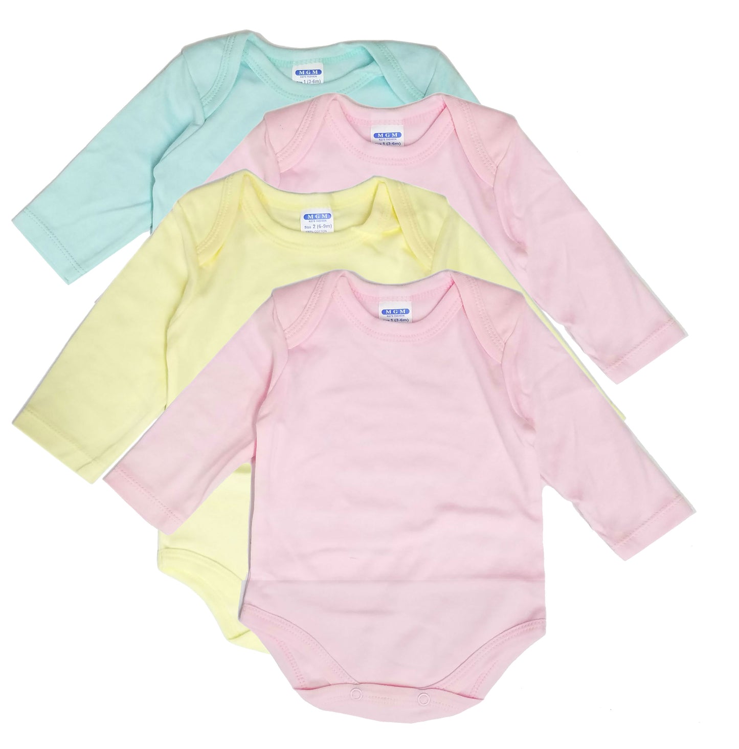 Boys Bodysuits Solid Plain Blank , Print Long Sleeve Cotton Size 0-24 Mont KC-4419L
