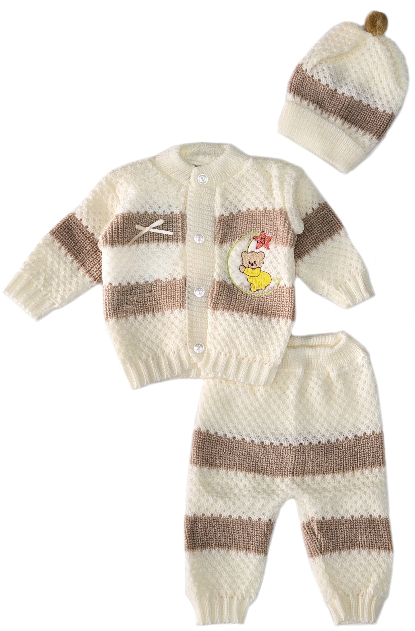 Wholesale Crochet Set Newborn Beanie Hat Sweater and Pants 3 PCs Outfit Set