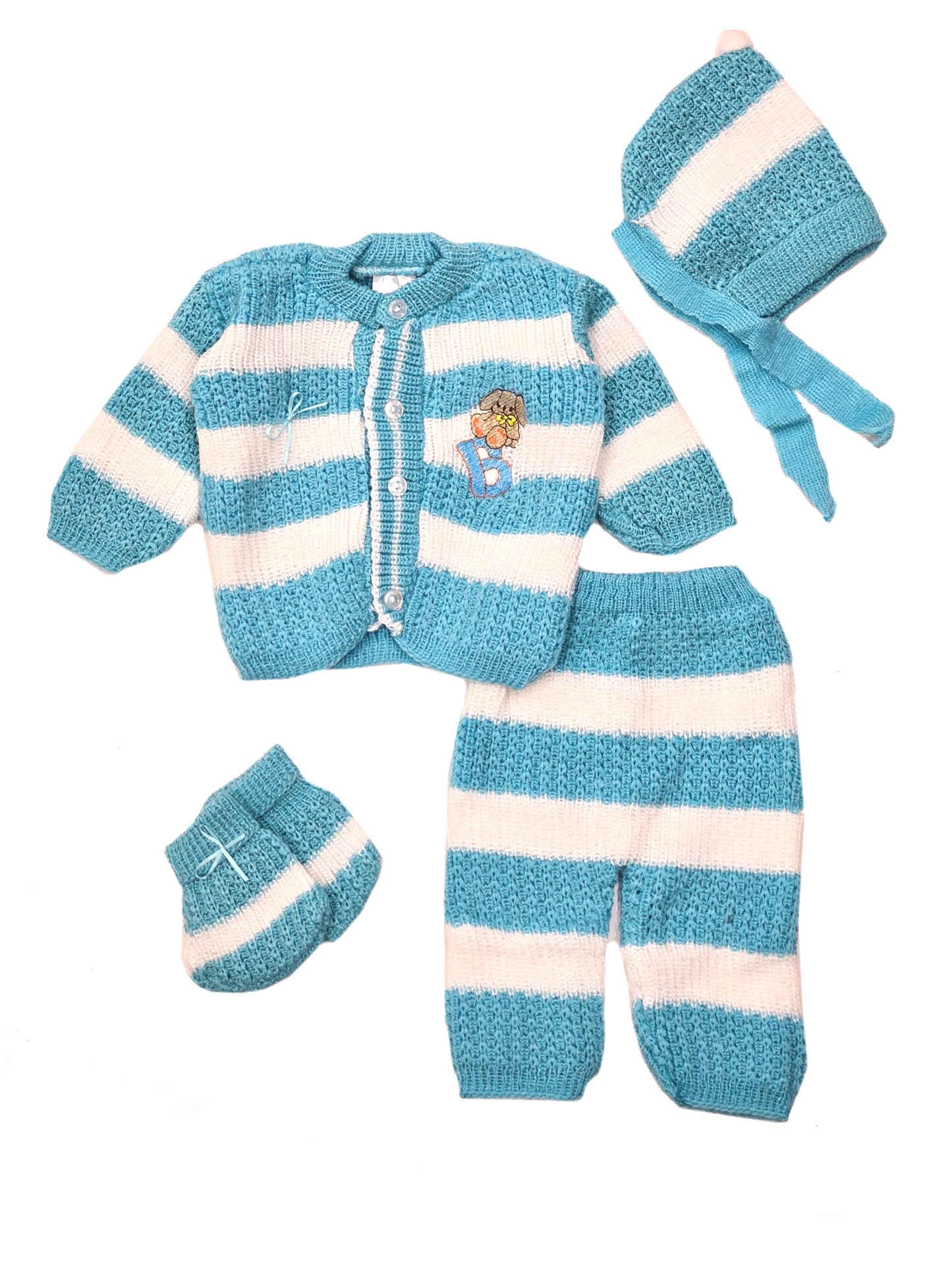Wholesale Newborn Crochet Outfit 4 Piece Set with Embroidery