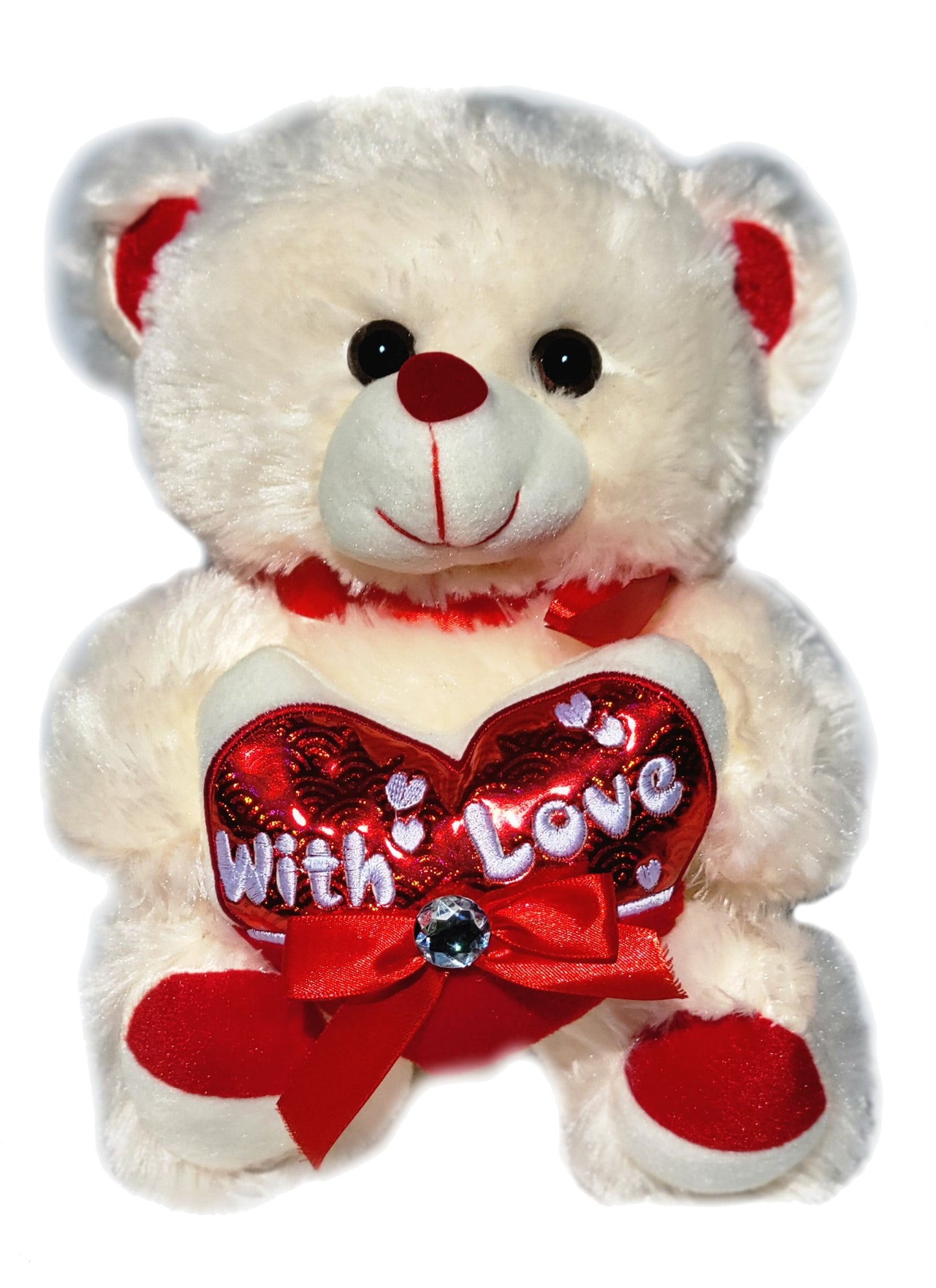 Cream Bear Holding Red Foil with Love Heart 9 Inches Valentine's Day Gift & Home Decor