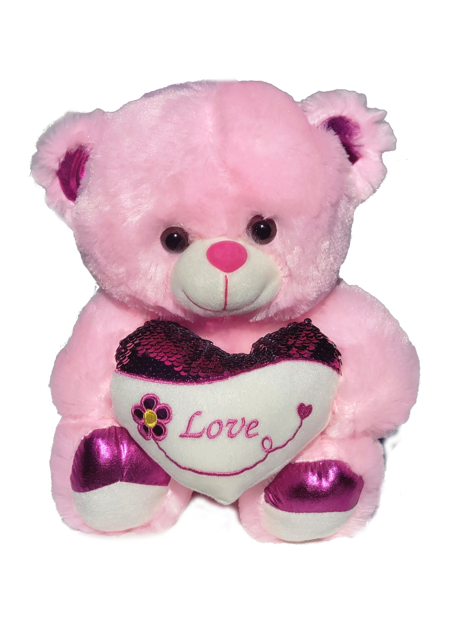 Bear Holding Love Sequin Heart and Flower Embroidery 11 Inches Valentine's Day Gift & Home Decor