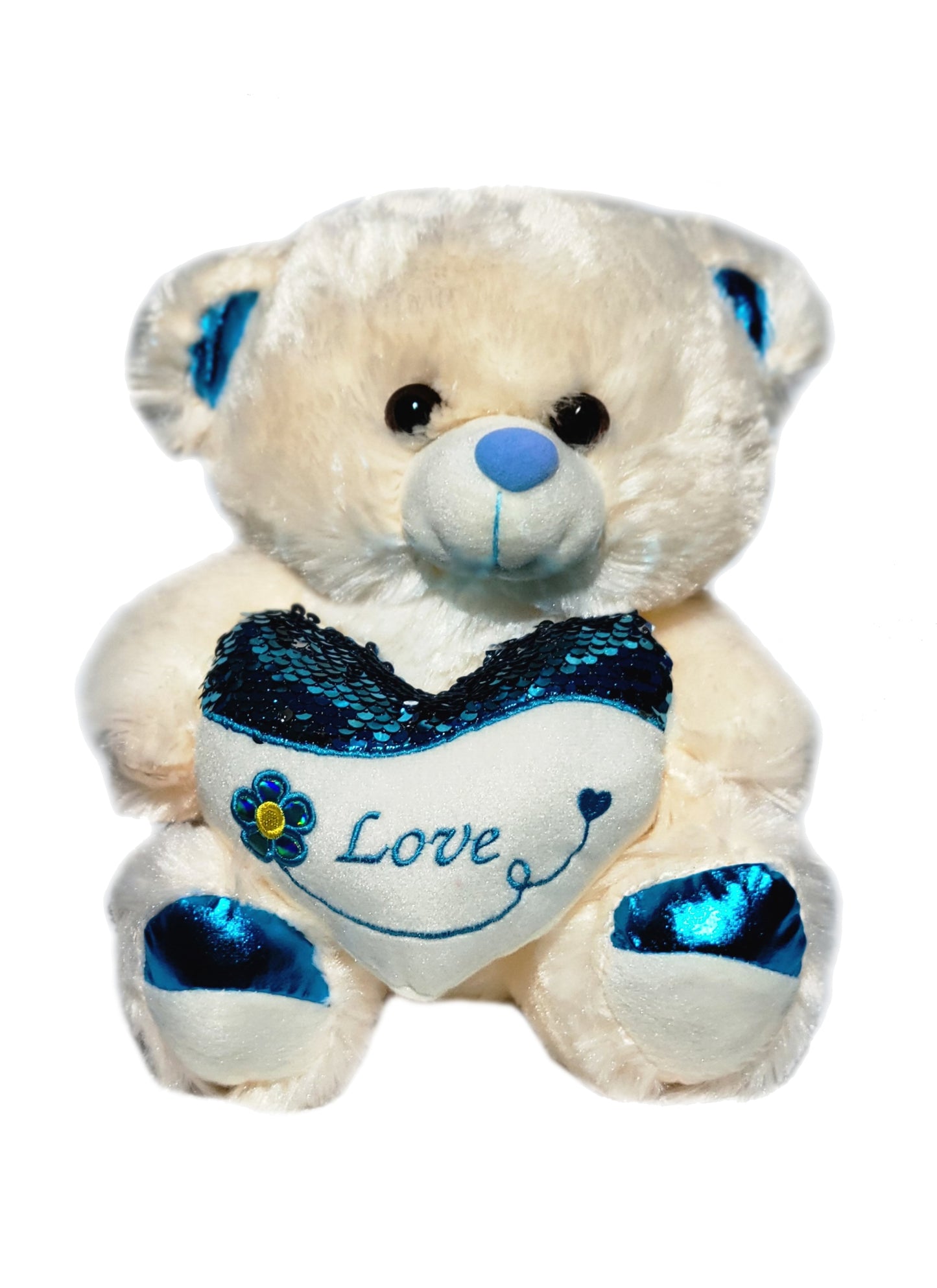 Bear Holding Love Sequin Heart and Flower Embroidery 11 Inches Valentine's Day Gift & Home Decor