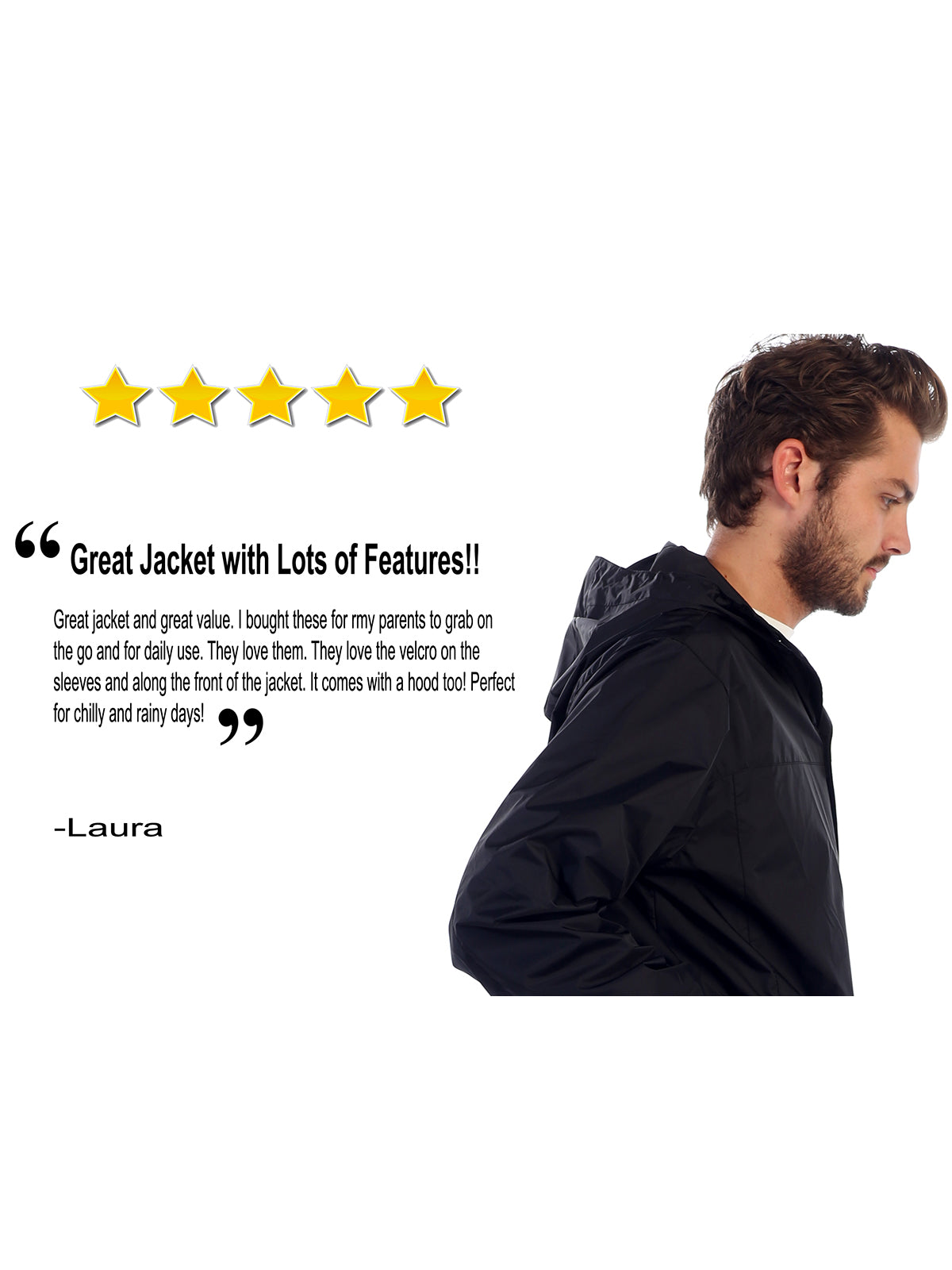 Men's Waterproof Full Zipp Up Rain Jacket w/ Hood GBJA945