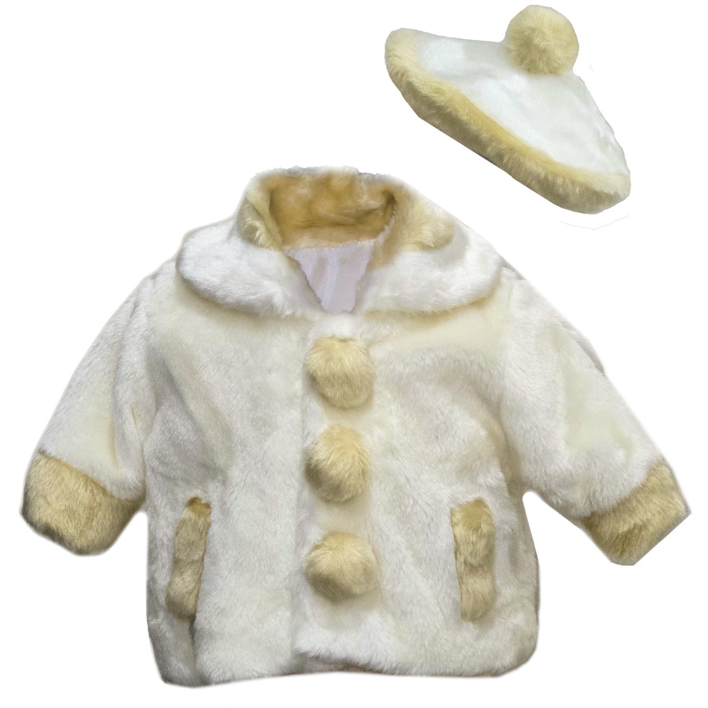 Little Girls Faux Fur Coat with Beret Hat