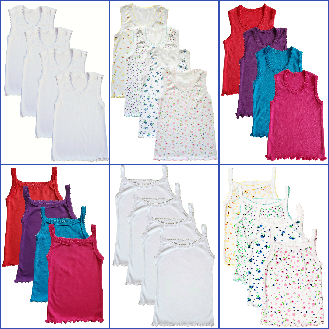 Girls Undershirt Cotton Tank Top Sleeveless 100% Cotton-KC 4401-4404