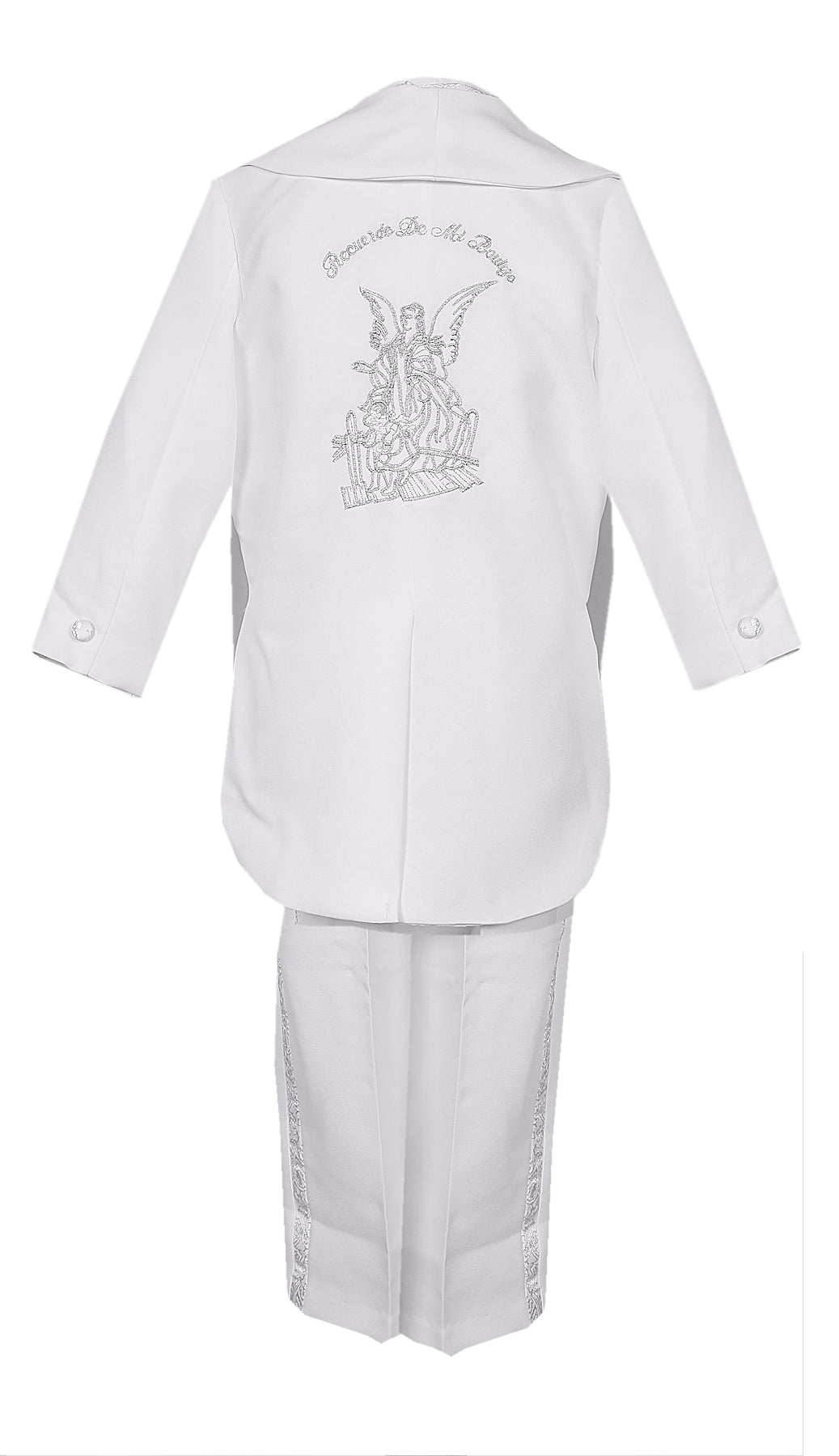 Boys Baptism Tuxedo Suit With Stole (Estola) Silver Embroidery RFL-011M