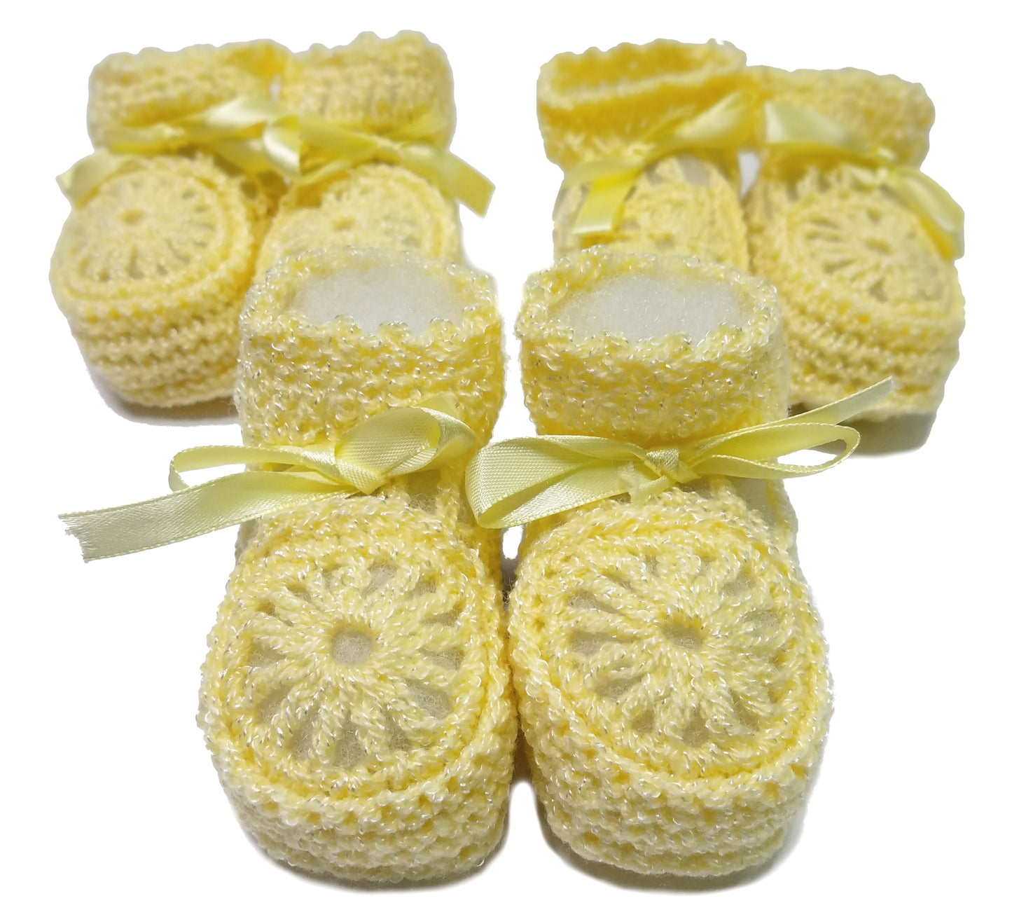 Wholesale Crochet Booties Ribbon White, Pink. Yellow, Red And Mixed Pack Of 12