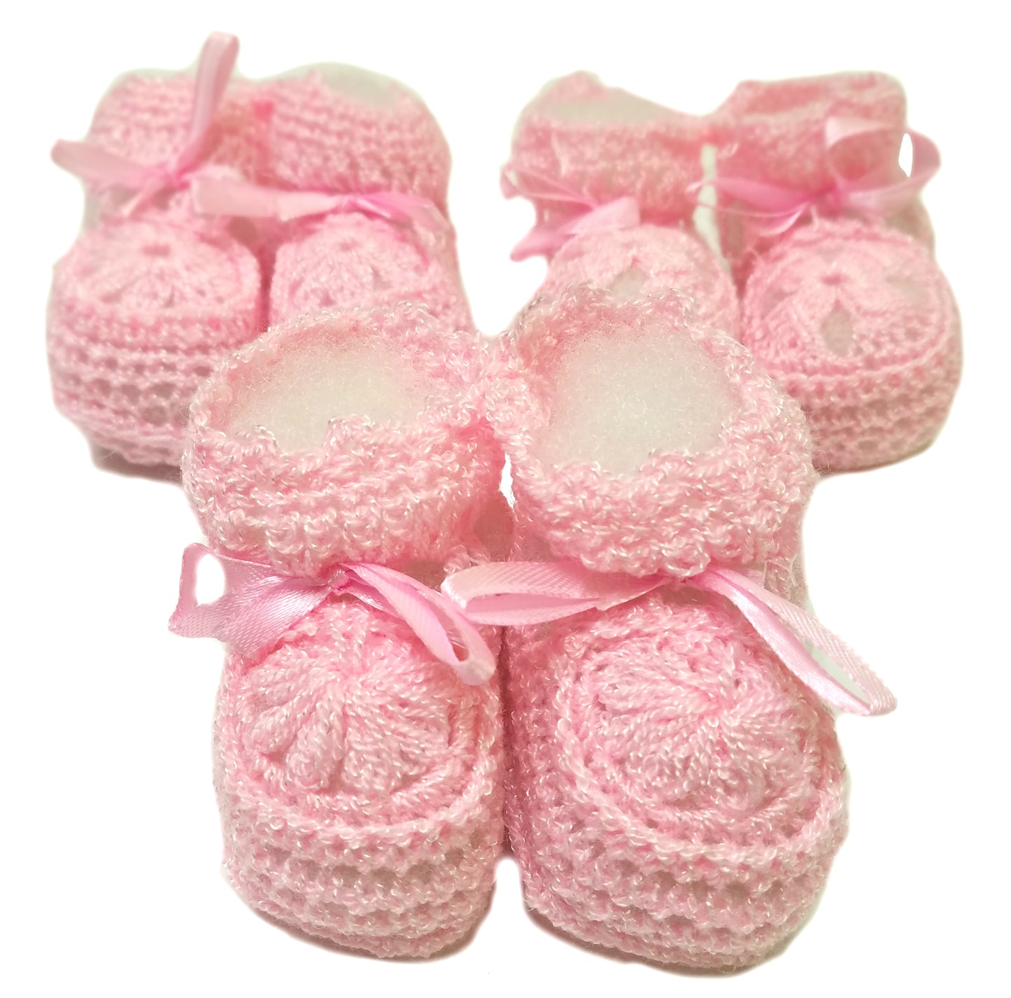Wholesale Crochet Booties Ribbon White, Pink. Yellow, Red And Mixed Pack Of 12