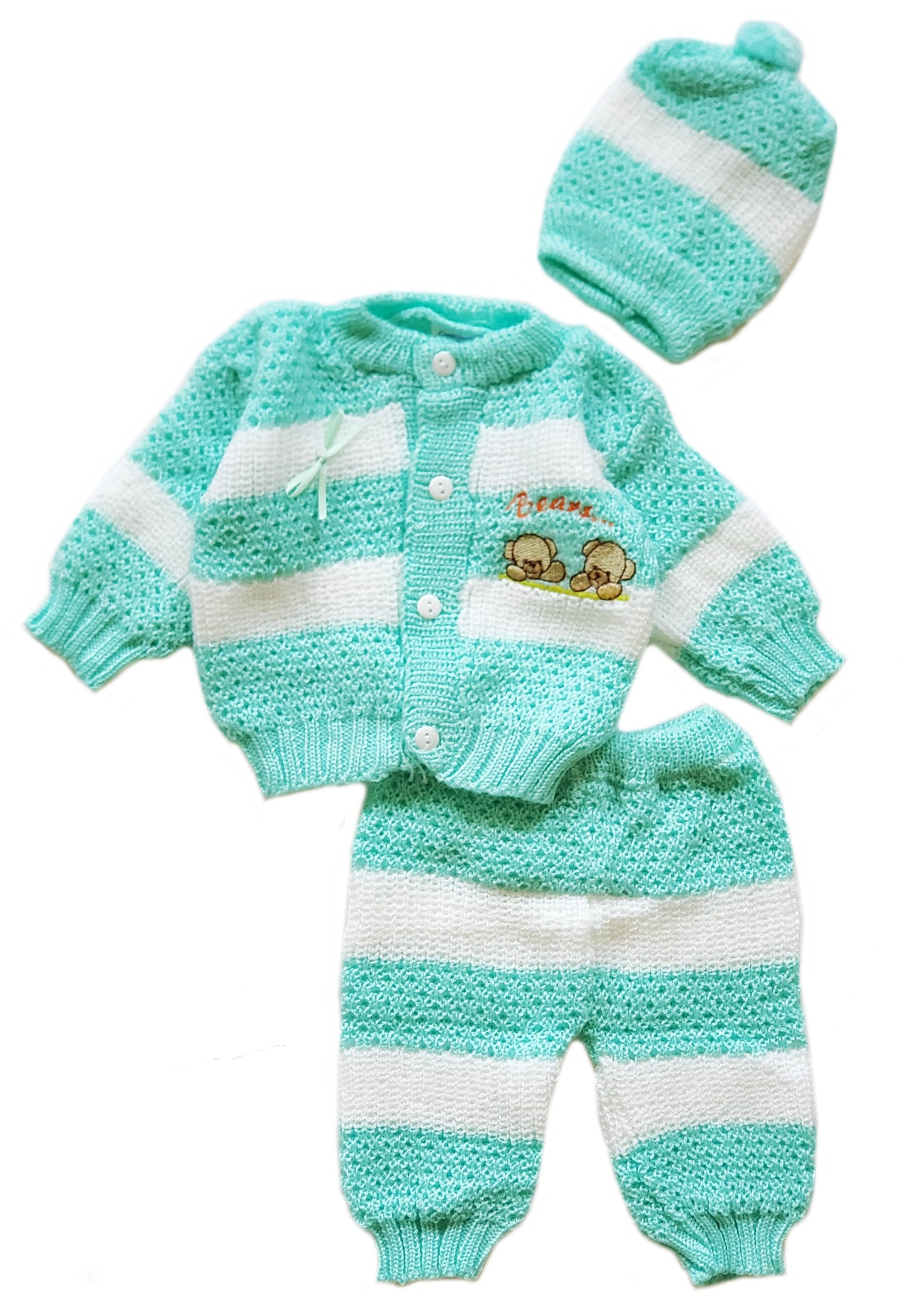 Wholesale Crochet Set Newborn Beanie Hat Sweater and Pants 3 PCs Outfit Set