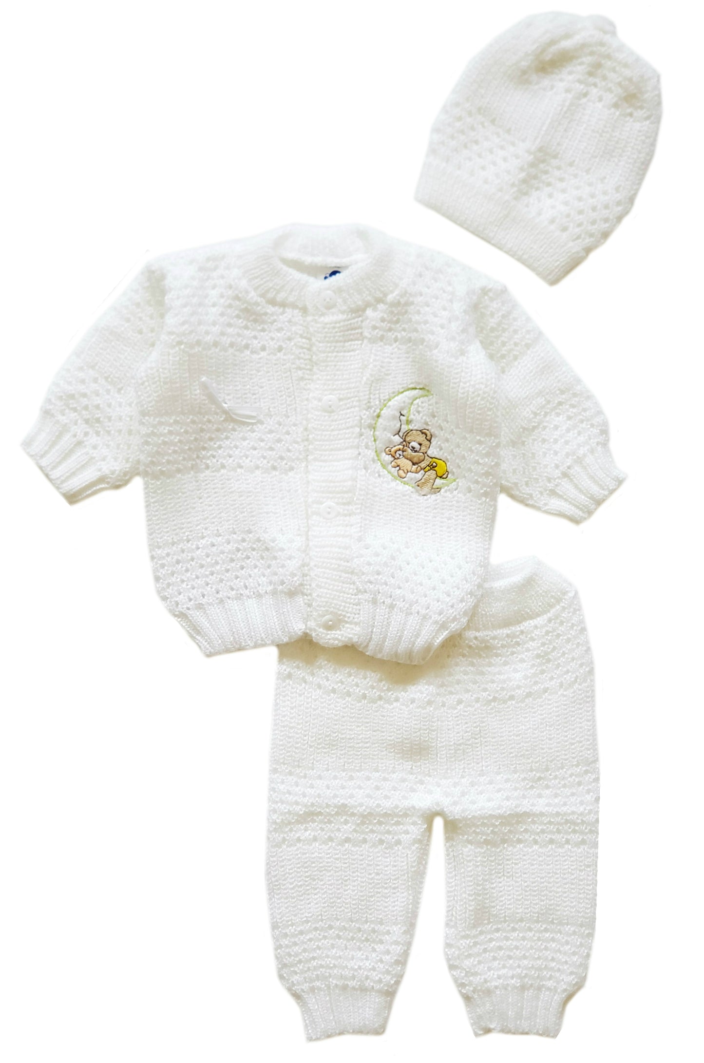 Wholesale Crochet Set Newborn Beanie Hat Sweater and Pants 3 PCs Outfit Set
