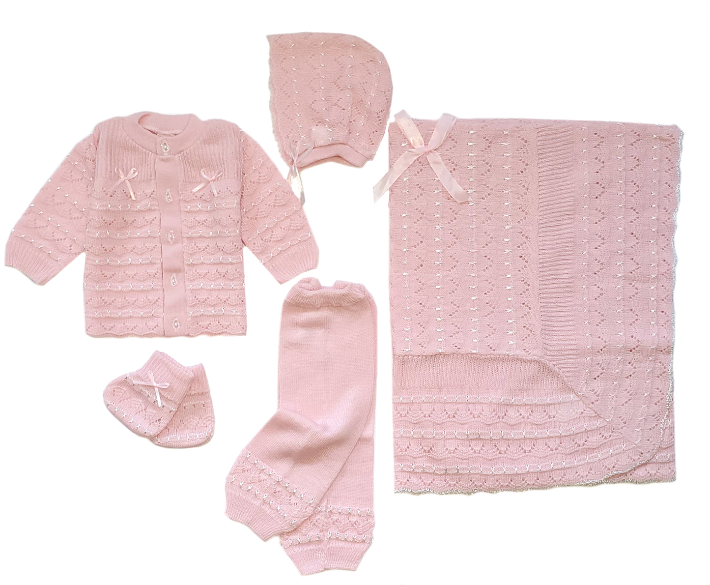Wholesale Crystal Crochet 5 Piece Outfit Set With Blanket