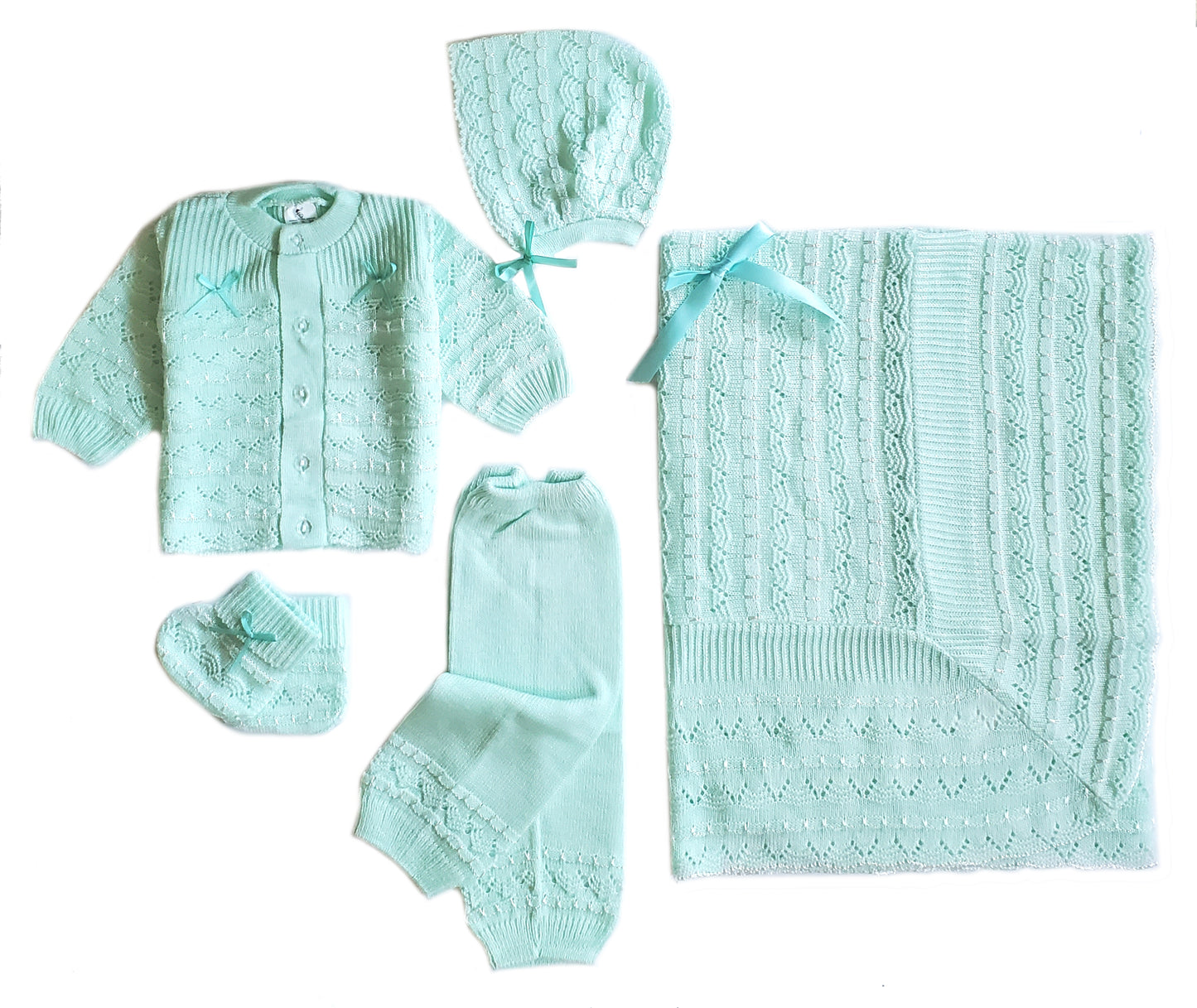 Wholesale Crystal Crochet 5 Piece Outfit Set With Blanket