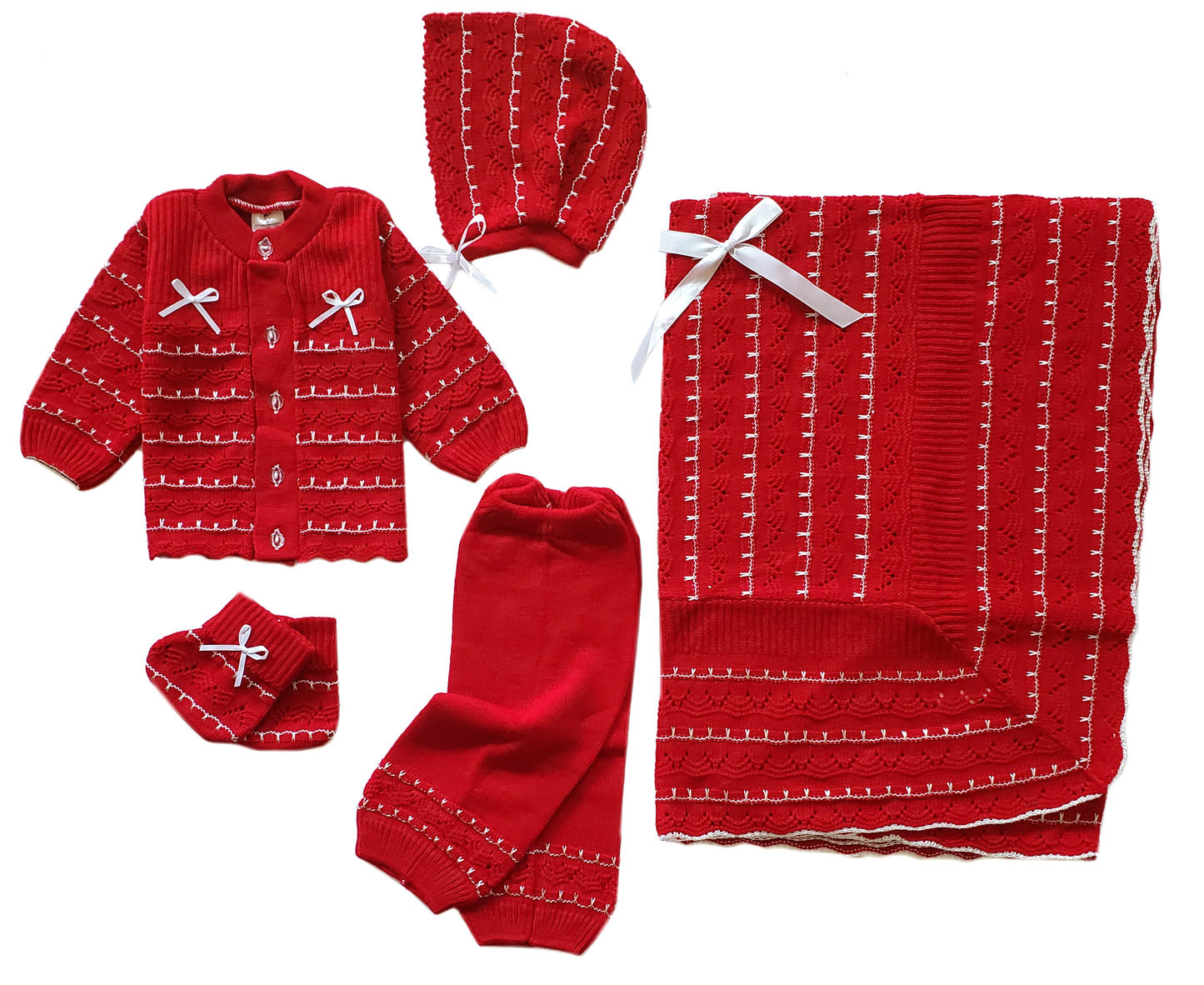 Wholesale Crystal Crochet 5 Piece Outfit Set With Blanket