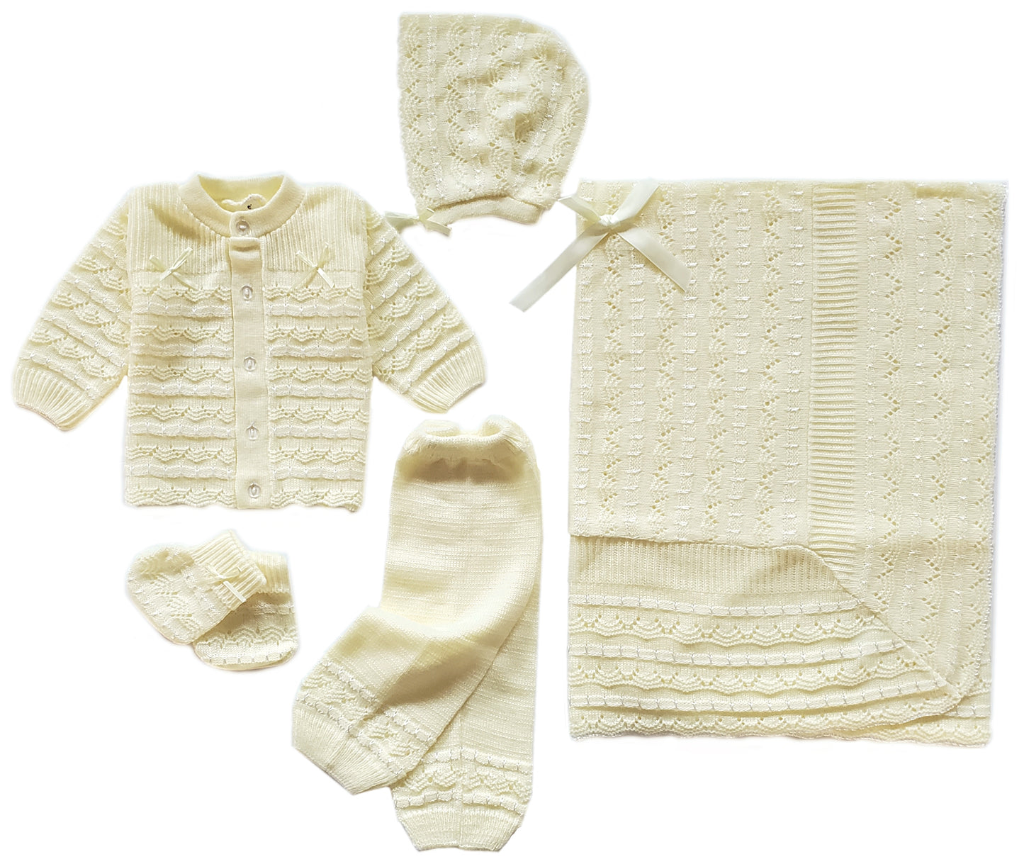 Wholesale Crystal Crochet 5 Piece Outfit Set With Blanket