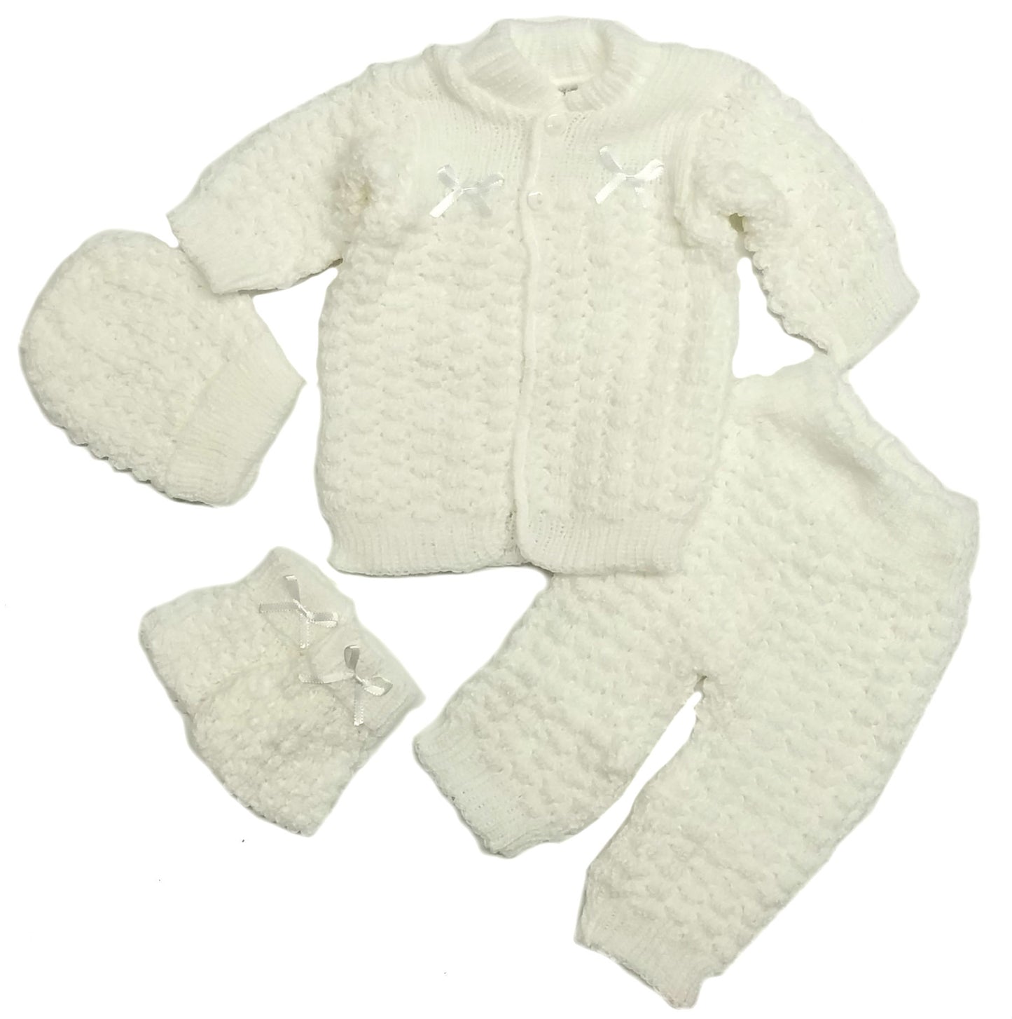 Wholesale Newborn Crochet Girl Pink Hat Cardigan Sweater Pants Booties 4 Piece Outfit Set