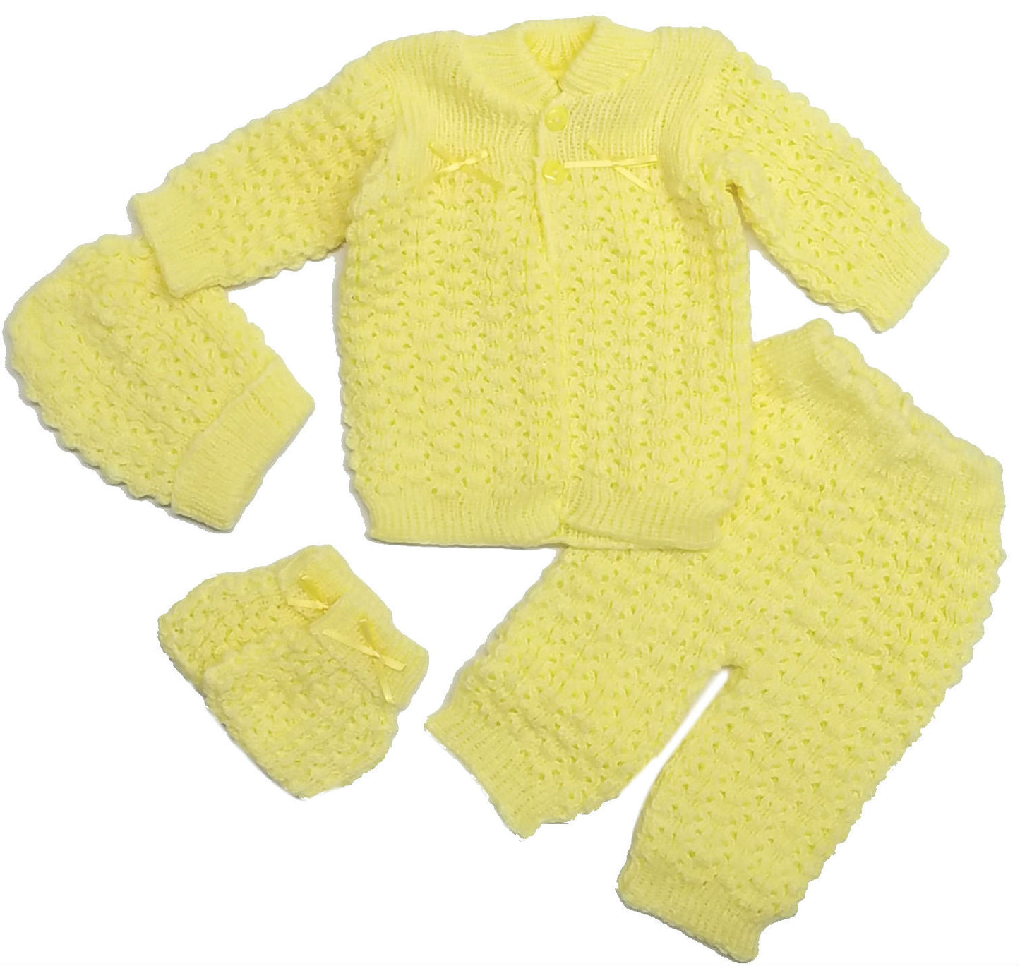 Wholesale Newborn Crochet Girl Pink Hat Cardigan Sweater Pants Booties 4 Piece Outfit Set