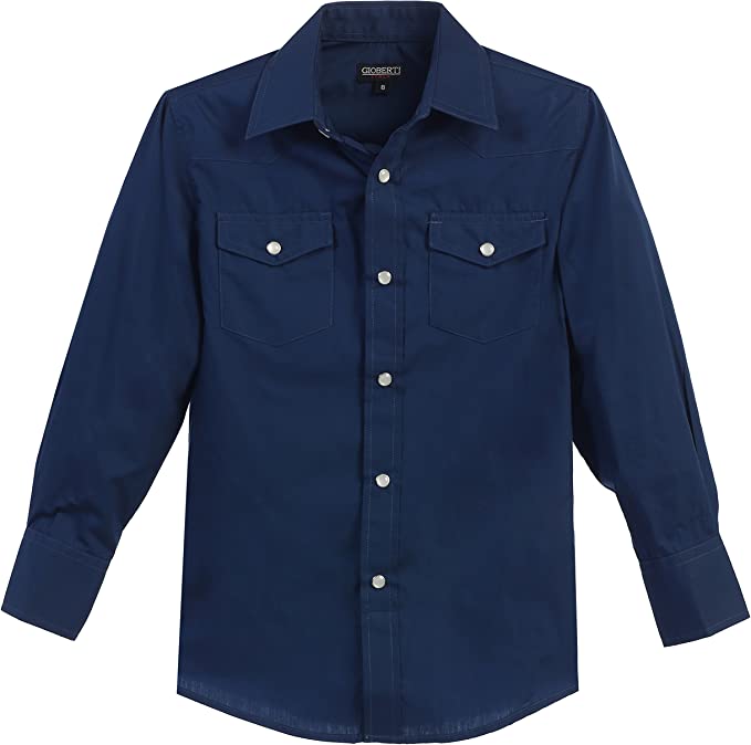 Boy's Casual Western Solid Long Sleeve Shirt with Pearl Snaps GB-LS85W