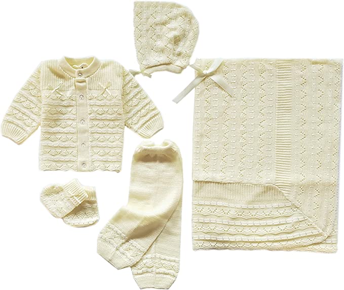 Wholesale Crystal Crochet 5 Piece Outfit Set With Blanket
