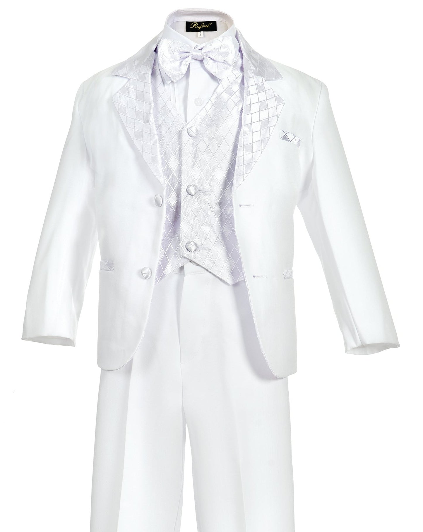 Boys Tuxedo With Design Lapel 5- Piece Set With Shirt And Bow Tie RFL-010D