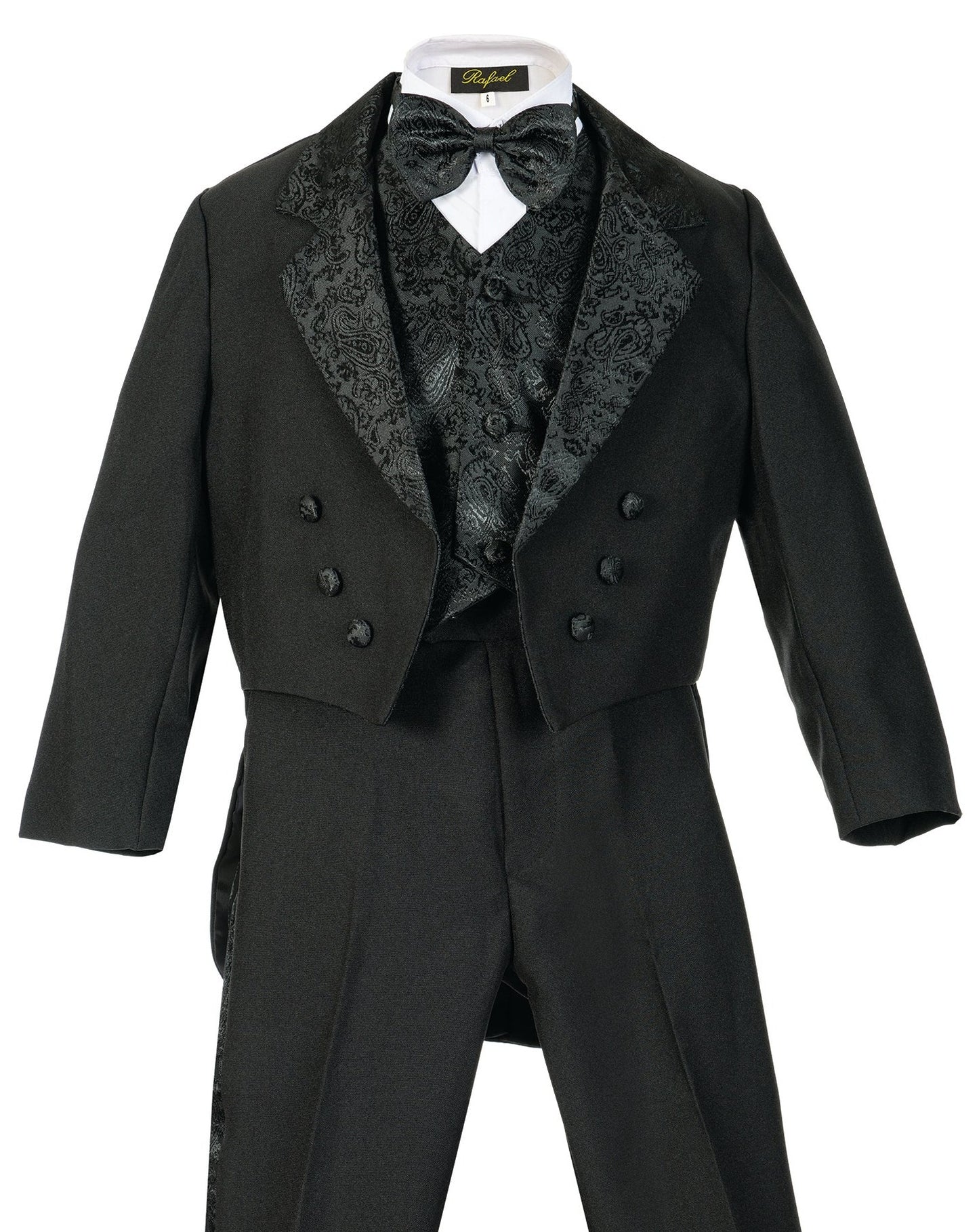 Boys Tuxedo Jacquard Shawl Lapel Tail 5 Pcs Set With Shirt And Bow Tie RFL-011