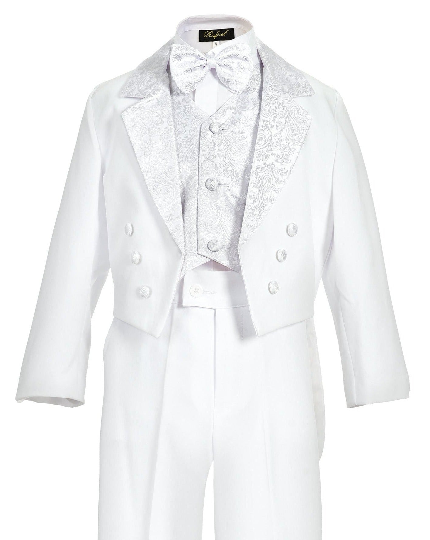 Boys Tuxedo Jacquard Shawl Lapel Tail 5 Pcs Set With Shirt And Bow Tie RFL-011