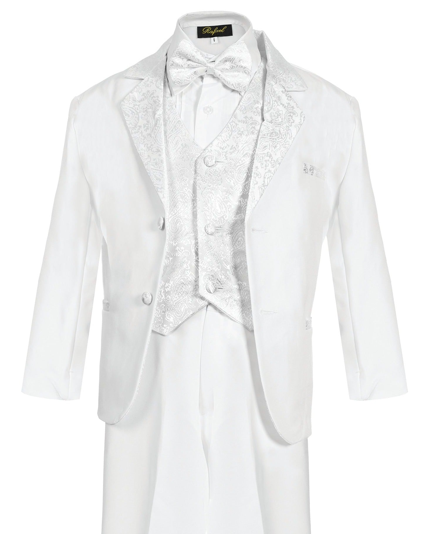 Boys Tuxedo Jacquard Shawl Lapel 5- Piece Set With Shirt And Bow Tie RFL-021