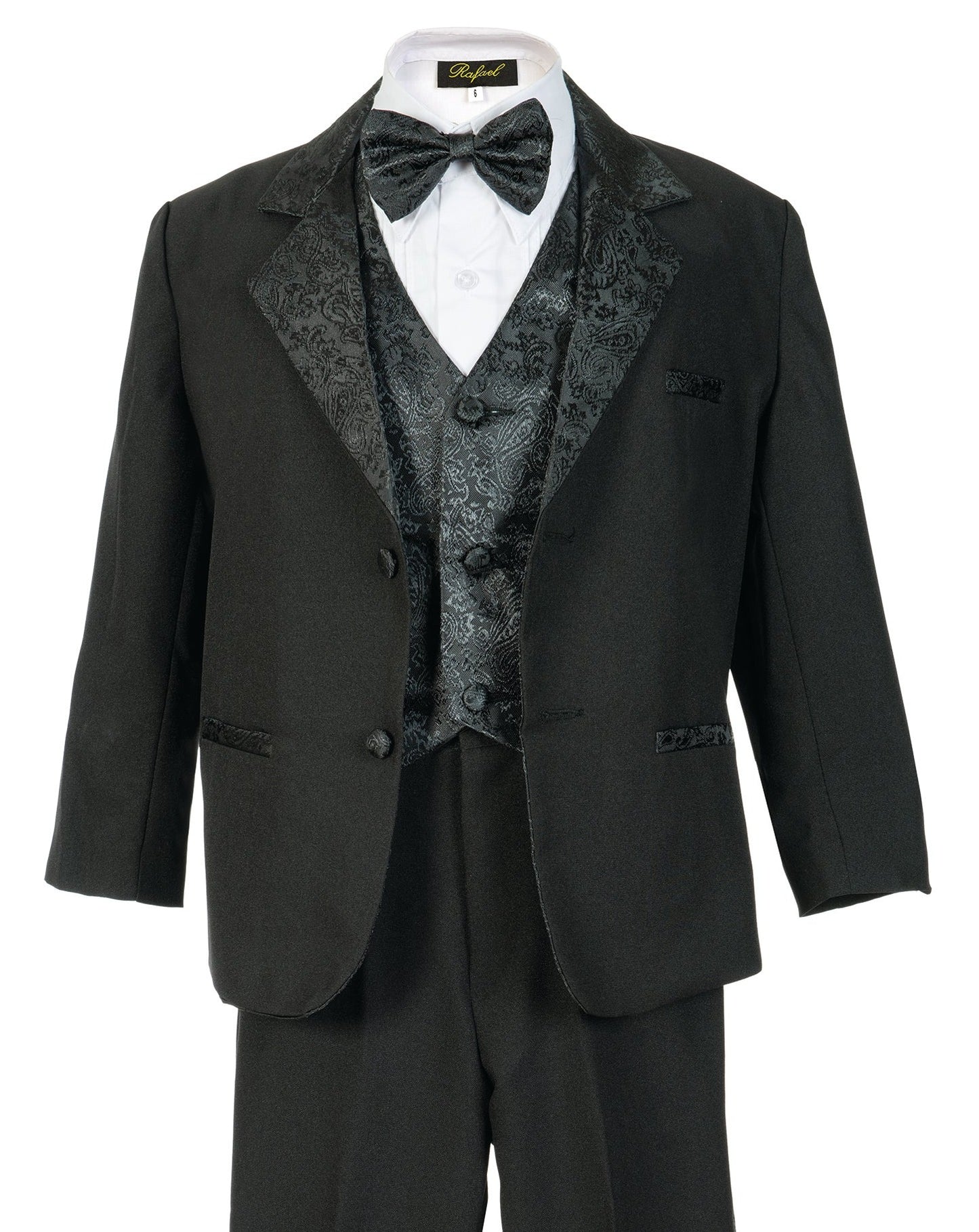 Boys Tuxedo Jacquard Shawl Lapel 5- Piece Set With Shirt And Bow Tie RFL-021
