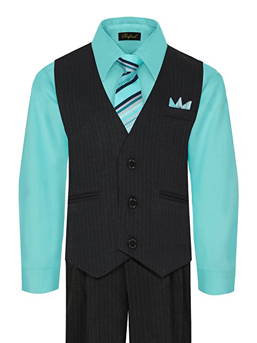 Boys Vest Suit Shirt Tie Pants Pinstripe Size 5-7 RFL-1688