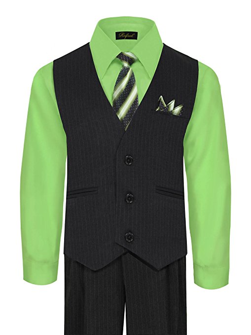 Boys Vest Suit Shirt Tie Pants Pinstripe Size 5-7 RFL-1688