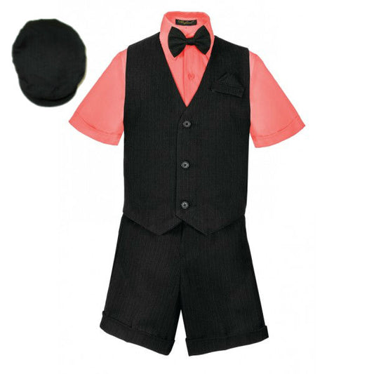 Boys Pinstripe Short Set With Vest And Hat  RFL-8000