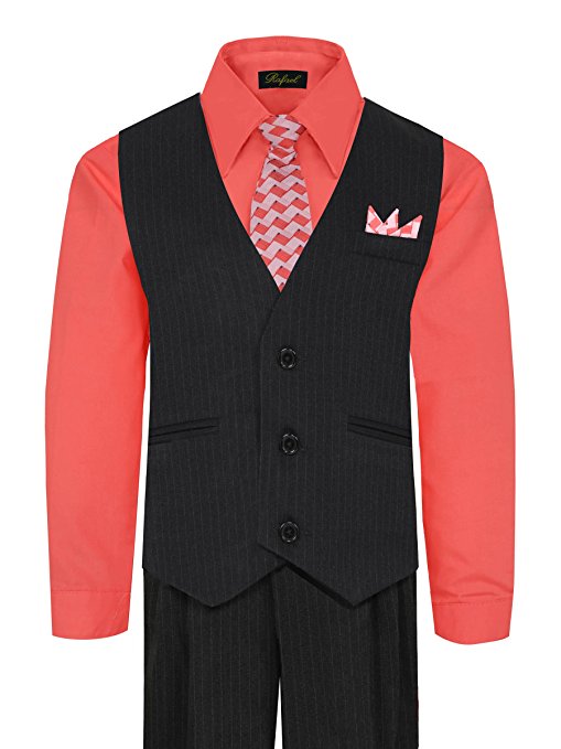 Boys Vest Suit Shirt Tie Pants Pinstripe Size 5-7 RFL-1688