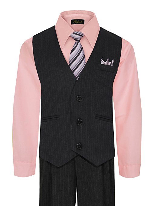 Boys Vest Suit Shirt Tie Pants Pinstripe Size 5-7 RFL-1688