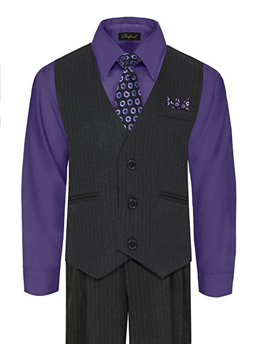 Boys Vest Suit Shirt Tie Pants Pinstripe Size 5-7 RFL-1688
