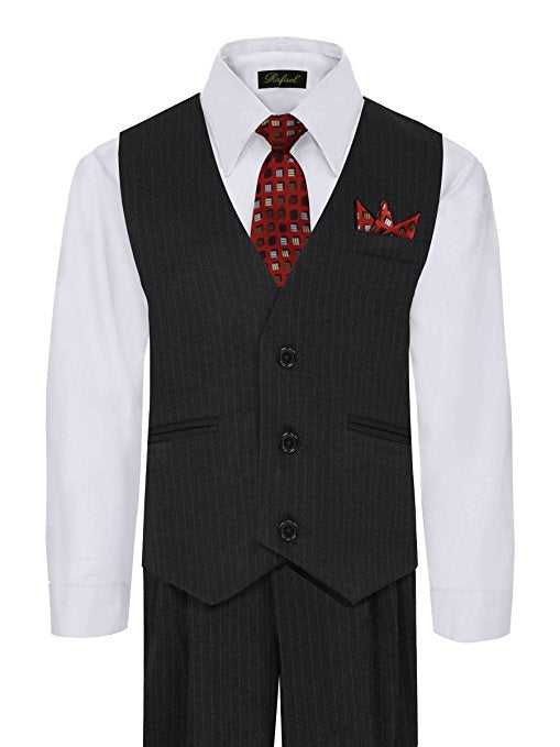 Boys Vest Suit Shirt Tie Pants Pinstripe Size 5-7 RFL-1688