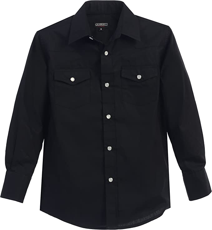 Boy's Casual Western Solid Long Sleeve Shirt with Pearl Snaps GB-LS85W