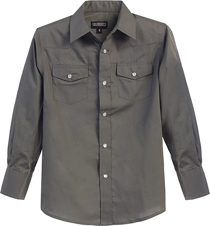 Boy's Casual Western Solid Long Sleeve Shirt with Pearl Snaps GB-LS85W