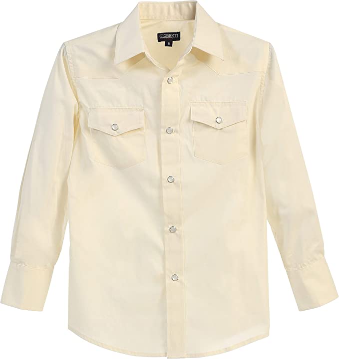 Boy's Casual Western Solid Long Sleeve Shirt with Pearl Snaps GB-LS85W