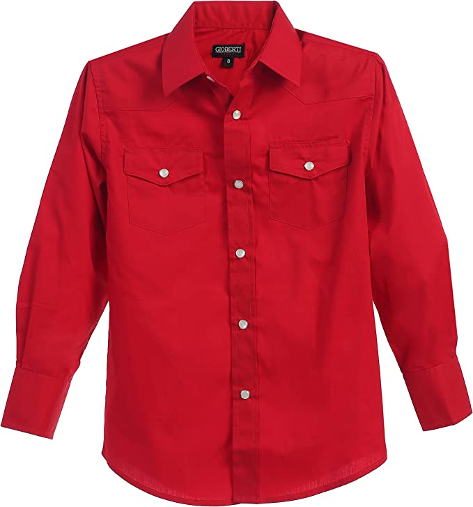 Boy's Casual Western Solid Long Sleeve Shirt with Pearl Snaps GB-LS85W