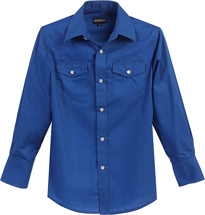 Boy's Casual Western Solid Long Sleeve Shirt with Pearl Snaps GB-LS85W