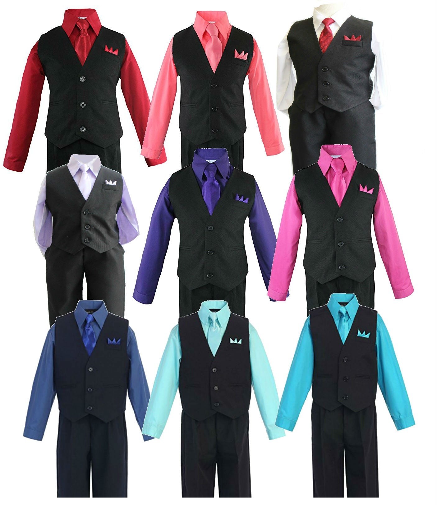 Boys Vest Suit Shirt Tie Pants Solid Size 2T-4T RFL-1288