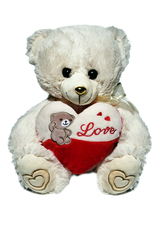 Beige Bear Holding Embroider Bear Love Heart 10 inch Valentine's Day Gift & Home Decor