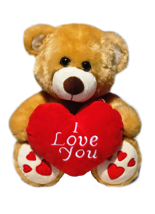 Bear Holding Red I Love You Heart for Valentine's Day Gift & Home Décor Light Brown 10 in