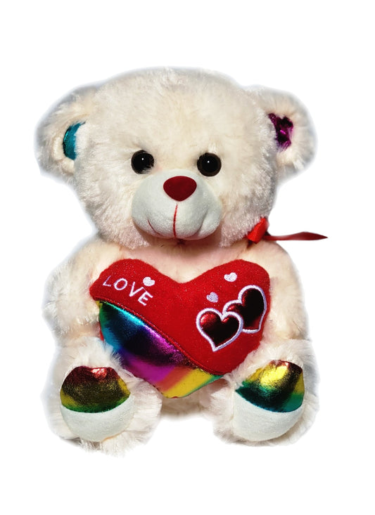 Cream Bear Holding Rainbow Love Heart 9 Inches Valentine's Day Gift & Home Decor