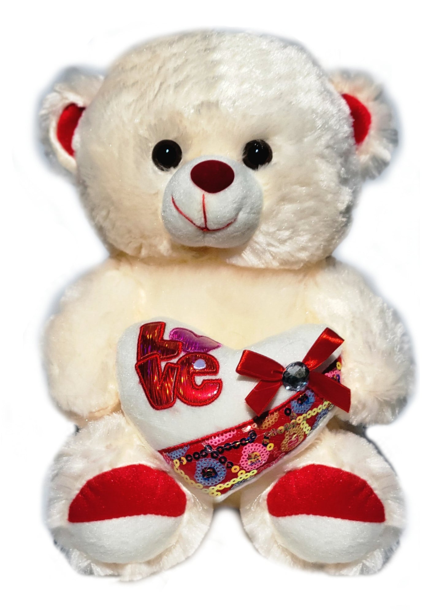 Bear Holding Love Heart with Rhinestone Bow 11 Inches Valentine's Day Gift & Home Decor