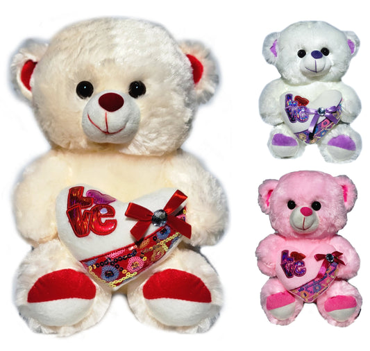 Bear Holding Love Heart with Rhinestone Bow 11 Inches Valentine's Day Gift & Home Decor