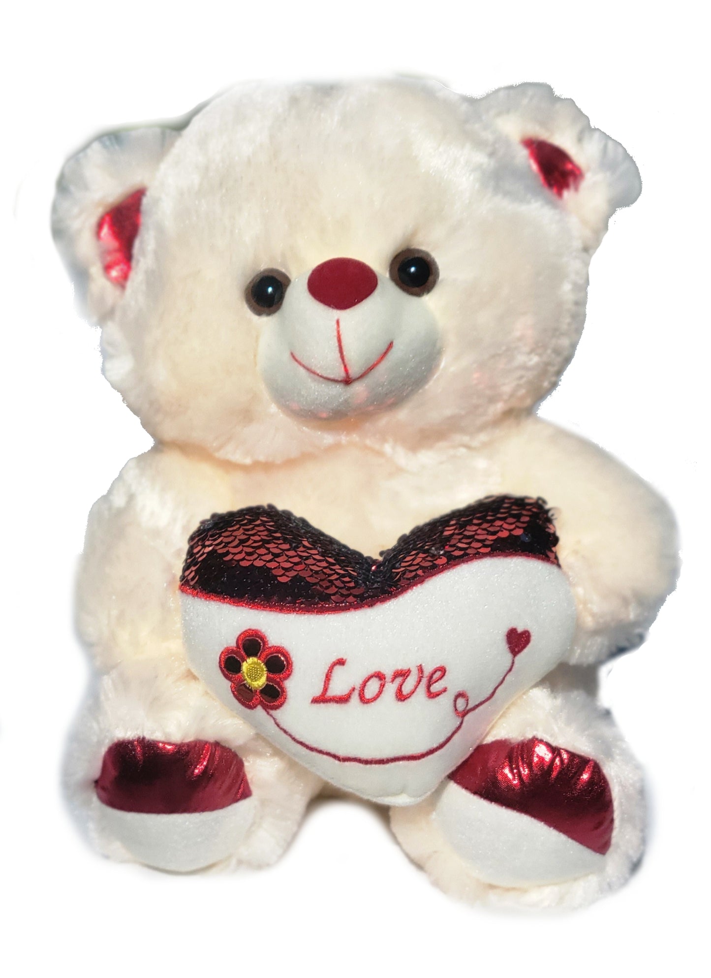 Bear Holding Love Sequin Heart and Flower Embroidery 11 Inches Valentine's Day Gift & Home Decor
