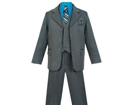 Boys Pinstriped Pinstriped Suits Formal Wear With Shirt And Tie 5 Pcs Set BY-020