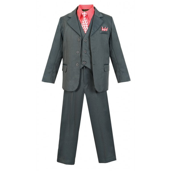 Boys Pinstriped Pinstriped Suits Formal Wear With Shirt And Tie 5 Pcs Set BY-020