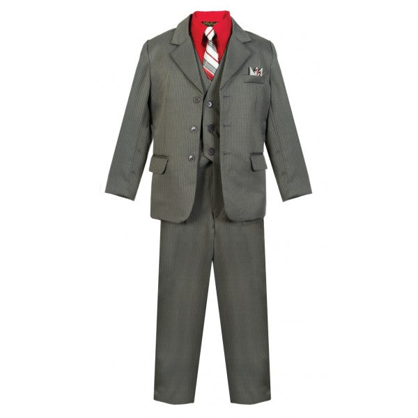 Boys Pinstriped Pinstriped Suits Formal Wear With Shirt And Tie 5 Pcs Set BY-020