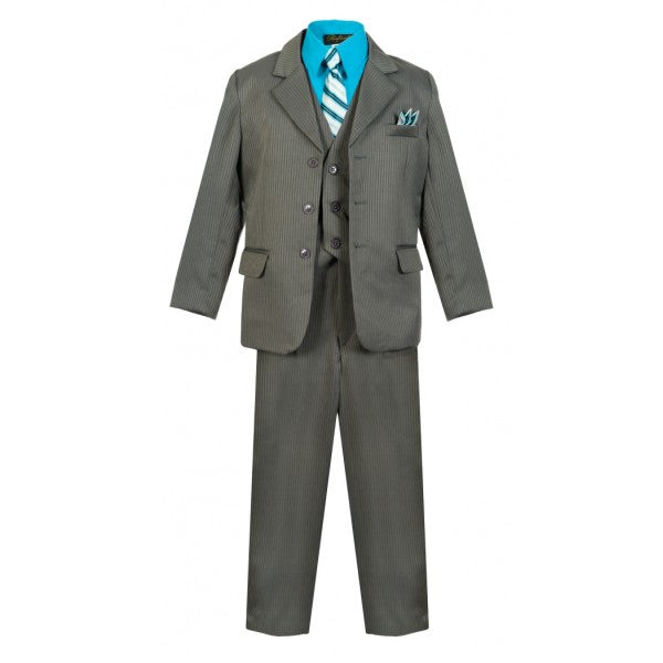 Boys Pinstriped Pinstriped Suits Formal Wear With Shirt And Tie 5 Pcs Set BY-020